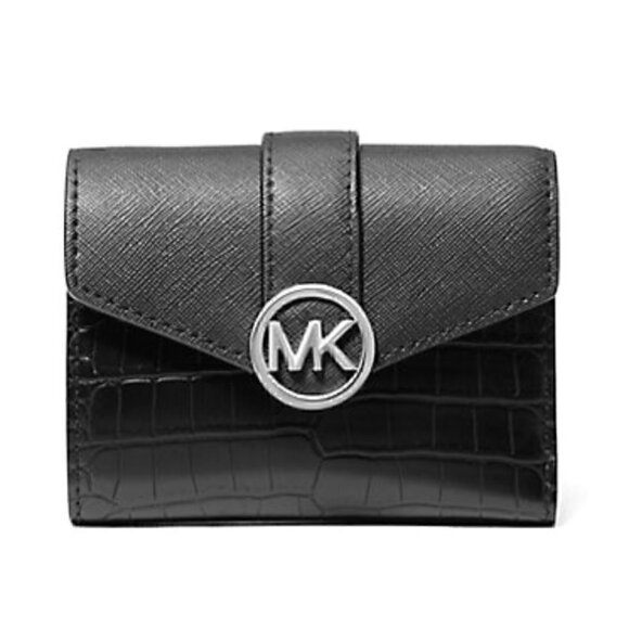 Michael Kors NWT Carmen Medium Crocodile Embossed Tri-Fold Envelope Wallet Black - Picture 5 of 5
